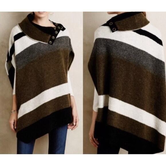 Tabitha Anthropologie Wool Transverse Poncho Women Size Med Sweater Striped - Picture 1 of 9
